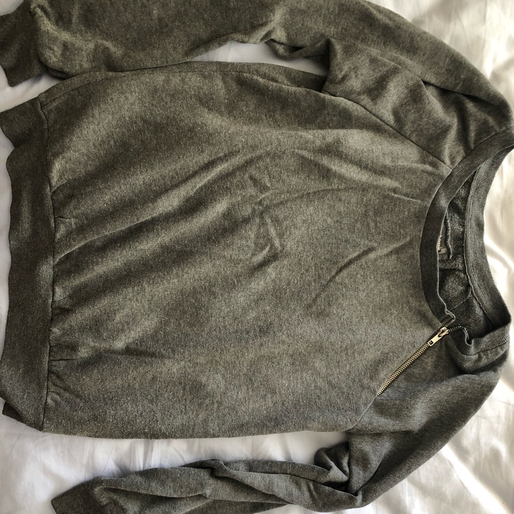 Forever 21 Dark Gray Sweatshirt with Zip Detail